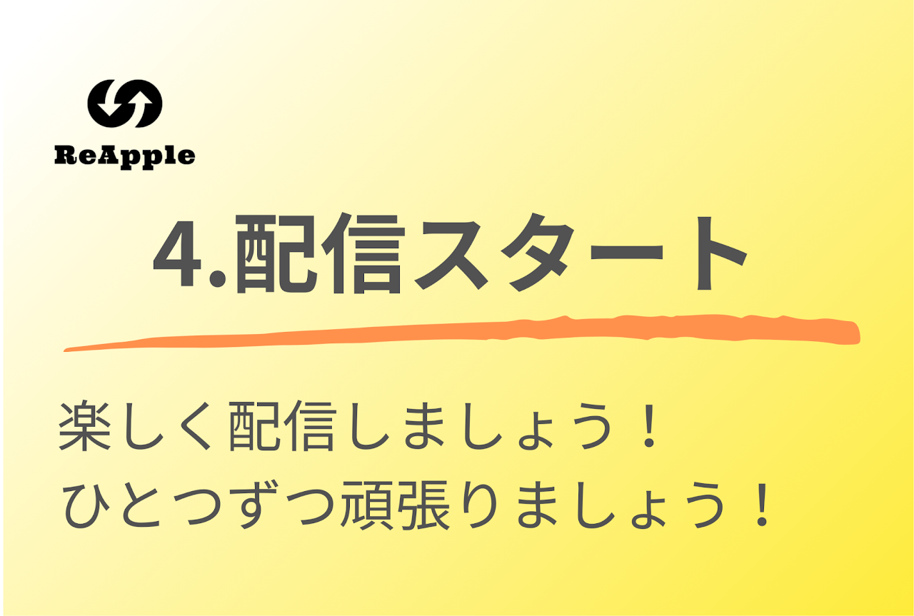 所属までの流れ 4.配信スタート 楽しく配信しましょう！ひとつずつ頑張りましょう！